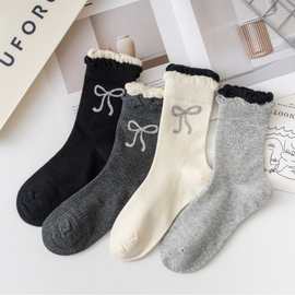 儿童袜批发厂家直销 ins女童蝴蝶结波点花边袜子百搭可爱公主短袜