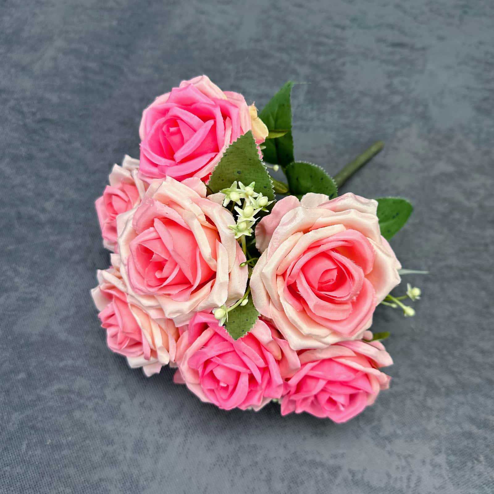Flores artificiales, ramo de 9 rosas, ramo de boda, decoración para el hogar y hoteles, adornos de flores artificiales al por mayor para exportación.