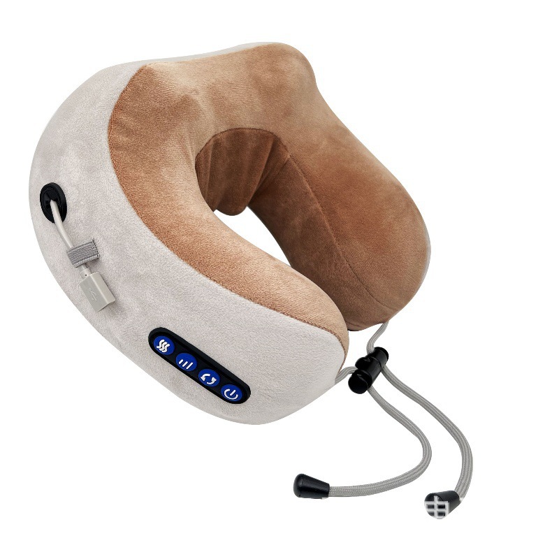 almohada eléctrica portátil de cuello en forma de U con almohada de memoria de algodón elástica, masaje relajante para la columna cervical en viaje de negocios