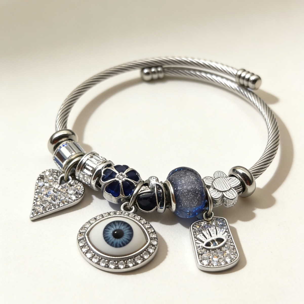 Panjia pulsera de acero inoxidable explotadora transfronteriza diamante plata aleación diablo ojo de amor nota joyas de flores image 3