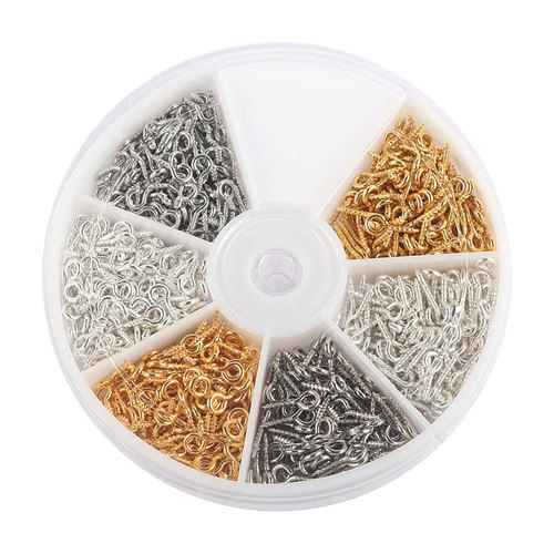 Cross-border 8/10mm boxed metal threaded horn nails diy jewelry accessories flat head sheep eye screws