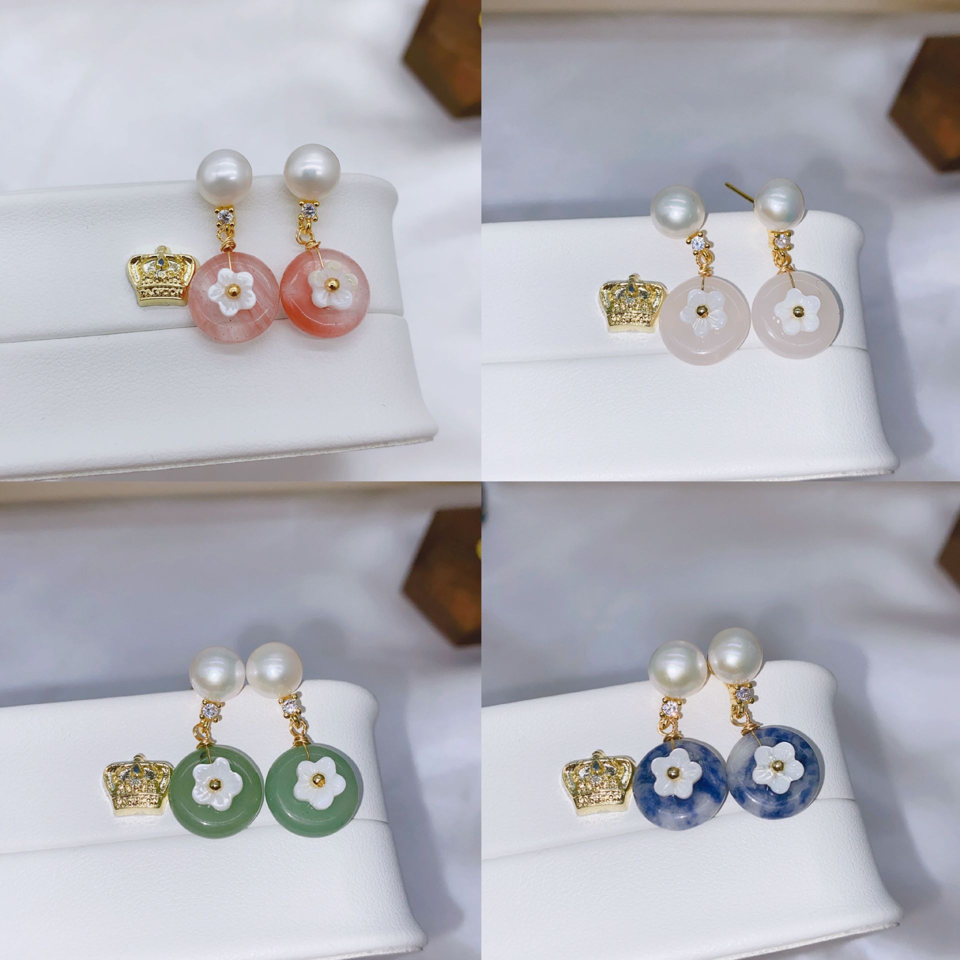 S925 Silver Needle Palace Style Freshwater Pearl Pendant Earrings Women's Natural Stone Retro Ethnic Style Elegant Hand-made Earrings