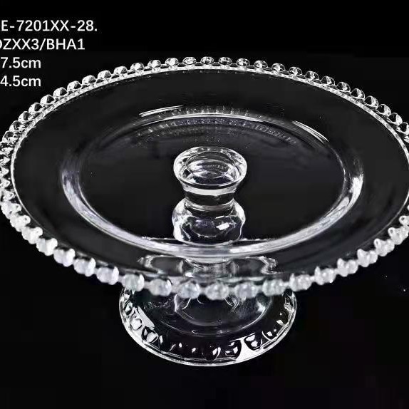 Plato de cristal para frutas con diseño de corazón de melocotón y base alta, 32 cm, cubierta de cristal antipolvo, cuenco de cristal con lunares, plato ovalado de cristal para frutas