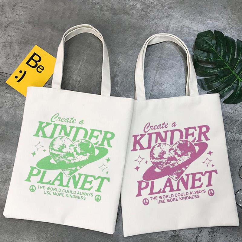 Create a Kinder Planet  印花帆布袋单肩包全球外贸购物袋手提袋
