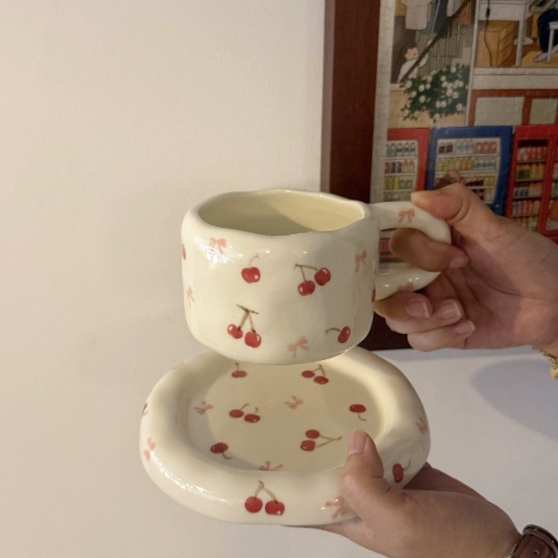 Ins estilo coreano mano irregular cerámica tazas de café y platos pintados a mano tazas y platos grasos comercio electrónico transfronterizo un cabello