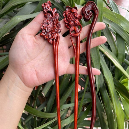 Small-leaf red sandalwood antique carved hairpins for hair, hand-polished wooden crafts, antique mahogany gifts wholesale