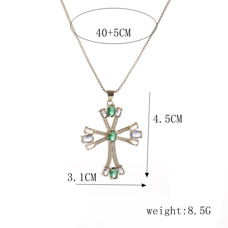 fashion copper micro-inlaid zircon cross pendant copper necklace