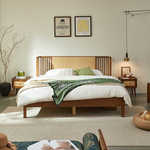 复古风实木藤编双人床侘寂风白蜡木1.8米大床民宿酒店卧室藤家具