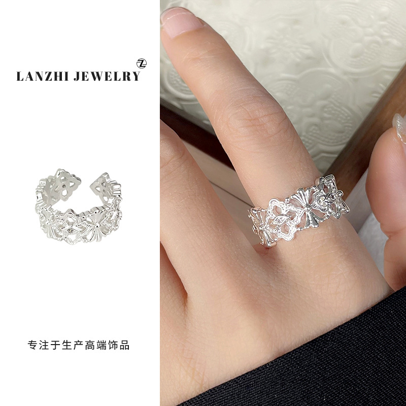 Anillo Abierto de Estilo Hip Hop 925 de Plata Gruesa Cubierta de Cobre Blanco