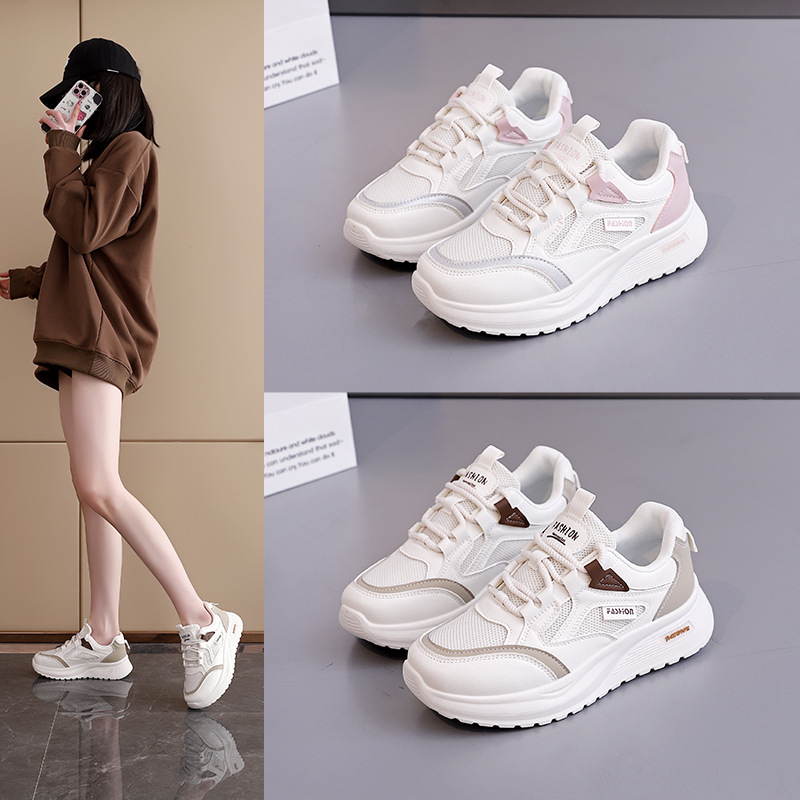 2025 Spring Mesh Breathable sneaker Women's Lightweight All-match Student Running Shoes Thick-soled Simple Casual Torre Shoes