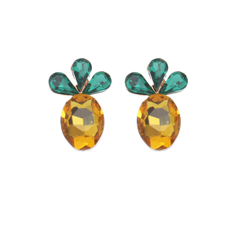 Ez1954 New Creative Ornament Personality Fashion Bohemian Crystal Pineapple Resin Earrings Female Stud Earrings display picture 6