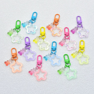 Colorful acrylic bear AB color luminous hollow five-pointed star plum blossom keychain pendant cute earphone case accessories