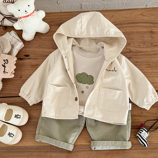 Baby Autumn Jacket 2025 New Infant Cartoon Clothes Boy Boy Workwear Hooded Cardigan Top Category a