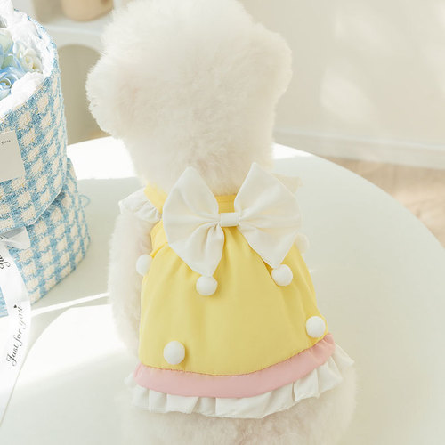 Spring and summer dog cute princess style cake big bow dress cat feet skirt pet dog clothes