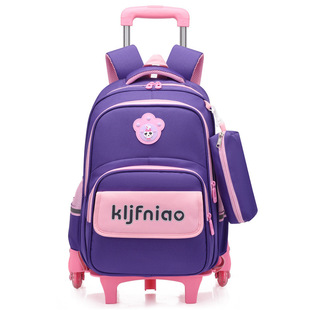 Cartoon Children's Student Trolley Schoolbag Girls Large Capacity Labor-Saving Wheeled Dual-Purpose Detachable Backpack in Stock
