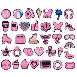 粉色芭比卡通pvc软胶贴片diy饰品配件发夹发饰手工材料配饰批发