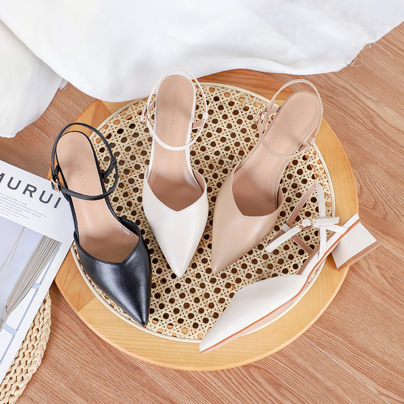 Fu size single-layer shoes thick heel sandals women's ultra-fiber round toe front bag back with buckle simple low-VAT women's shoes viscose shoes Fu size single-layer shoes thick heel sandals women's ultra-fiber round toe front bag back with buckle simple low-VAT women's shoes viscose shoes