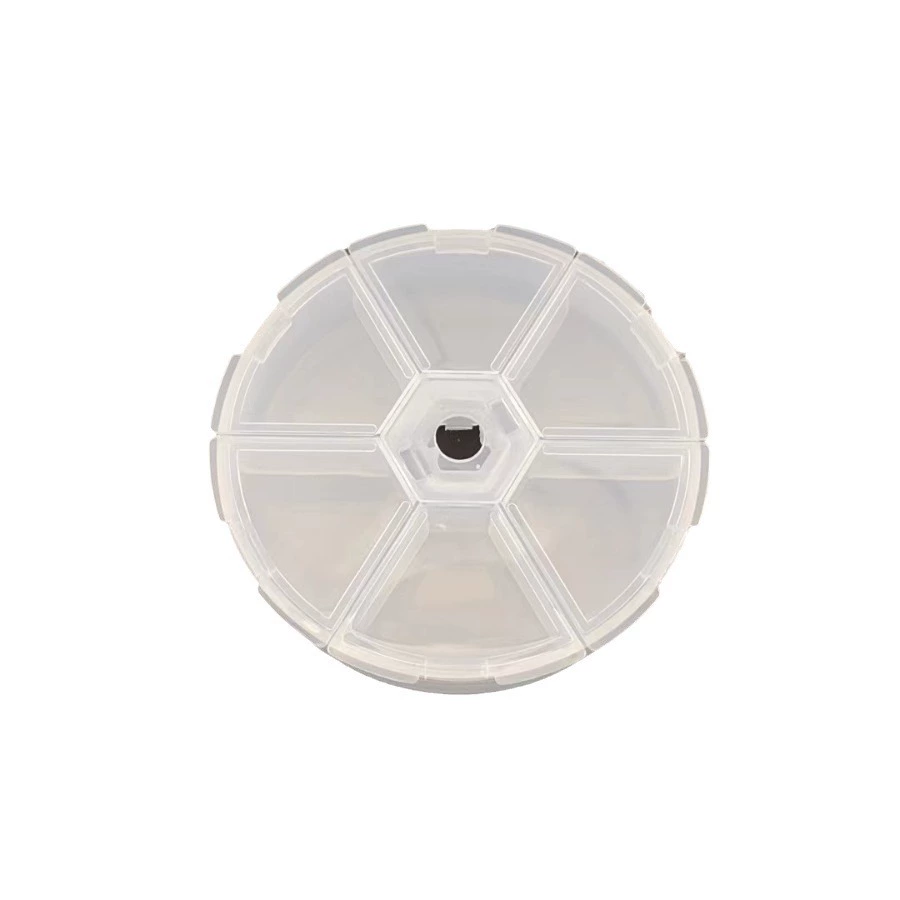 Small transparent plastic detachable storage system, accessory with beads, box, clips included, 6 cells