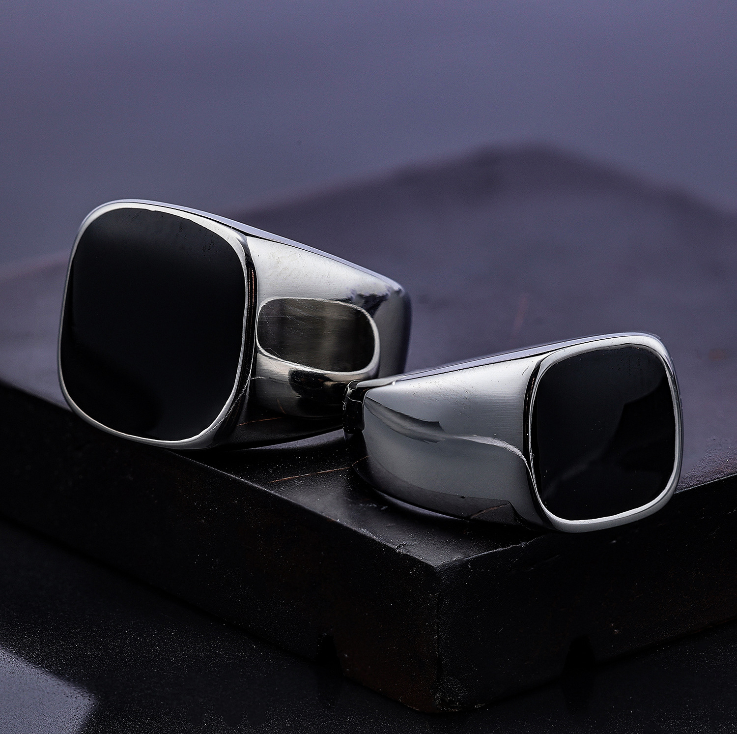 Daily Occasion 304 Stainless Steel Material Fashion Square Titanium Steel Epoxy Unisex Rings