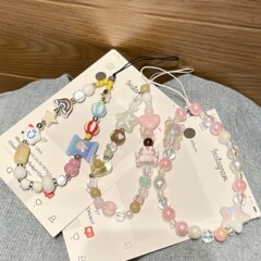 ins 漫画手作りビーズ携帯電話ケースぶら下げチェーンキーホルダー DIY ブレスレットカメラ ccd バックパックぶら下げ紛失防止