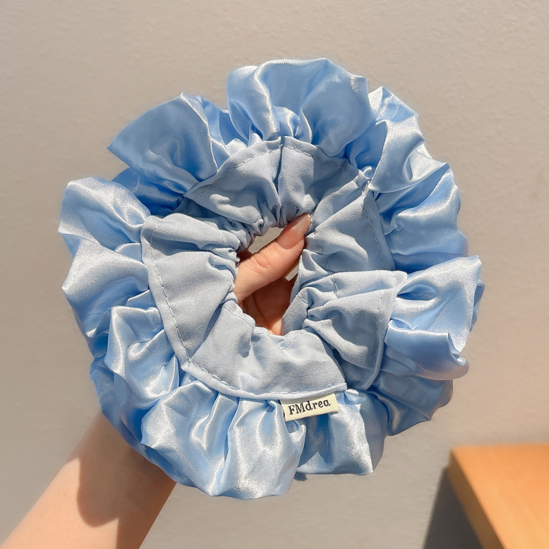 Accesorio para el cabello de estilo francés para mujer, pañuelo cuadrado simple, coletero de gran tamaño con ribete de encaje.