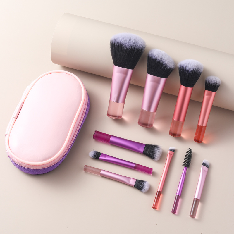 Juego de 10 mini brochas de maquillaje transfronterizas con mango de cristal, brocha de base portátil, brocha para sombras de ojos, herramientas de maquillaje, dropshipping disponible.