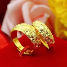 越南沙金光面情侣男高仿黄金女士戒指镀金满天星光面情侣戒指批发