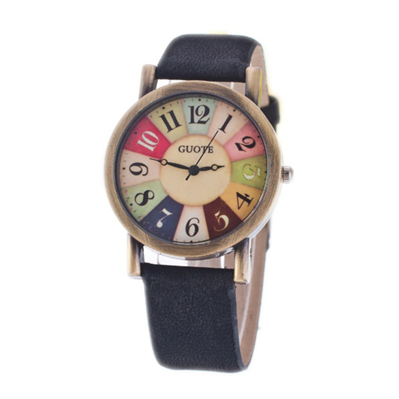 Orologio da donna con giradischi in legno, modello vintage a strisce, in pelle, casual, alla moda_voghion.com