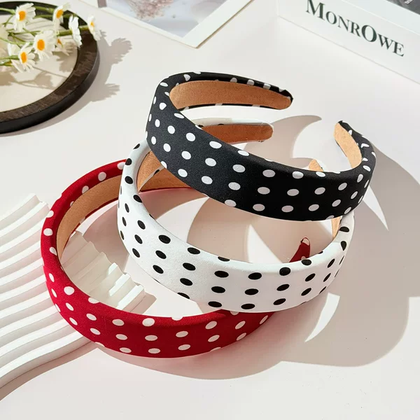 French-Style Sweet Polka Dot Headband for Women, High Crown Sponge Headband, Hair Clip, Fashionable Versatile Polka Dot Hair Accessory