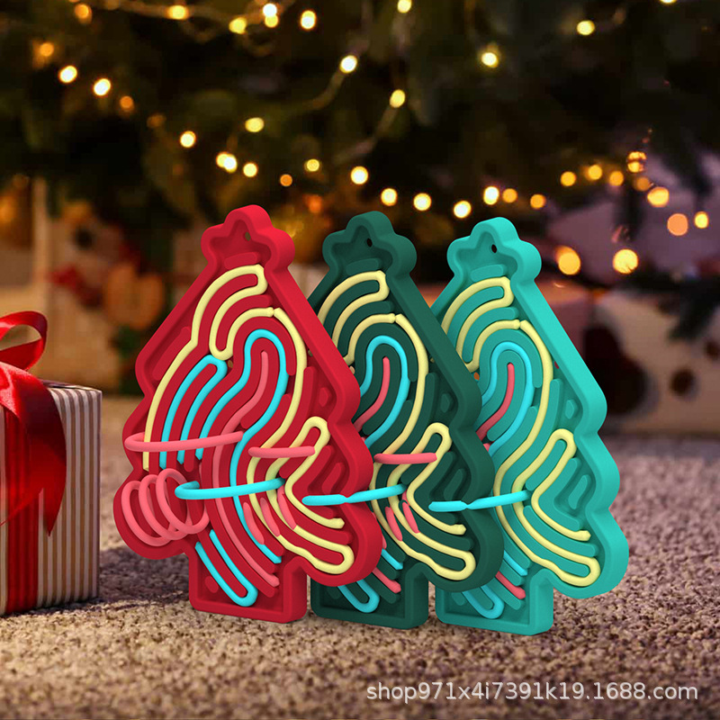 Amazon venta caliente de placas sensoriales de Navidad árbol de silicona material versión descomprimida puzzle niños regalos de Navidad al por mayor