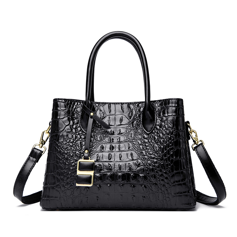 Genuine Leather Women's Handbag - Crocodile Embossed Large Capacity Crossbody Bag, Elegant Gift For Mother - Thumbnail 6