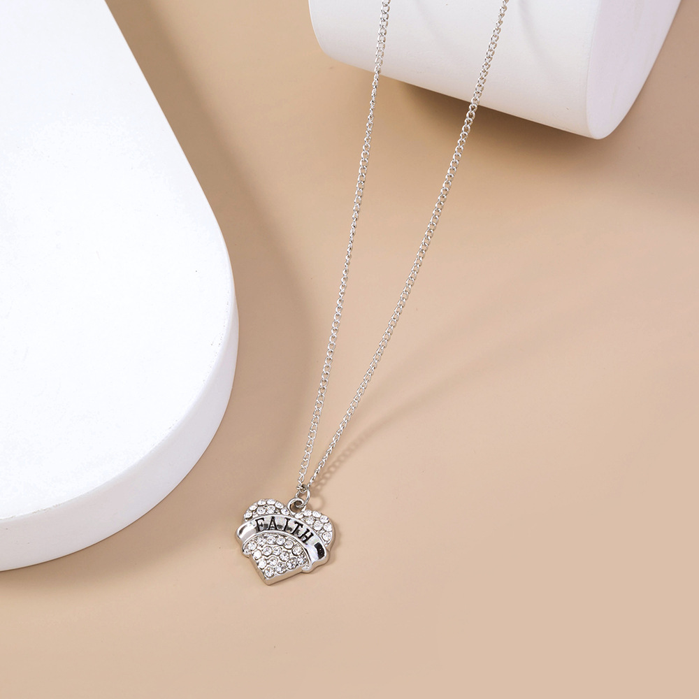 Best Seller In Europe And America Fresh Micro-inlaid White Diamond Love Necklace Ins Cold Style Letter Faith Simple Clavicle Chain display picture 6