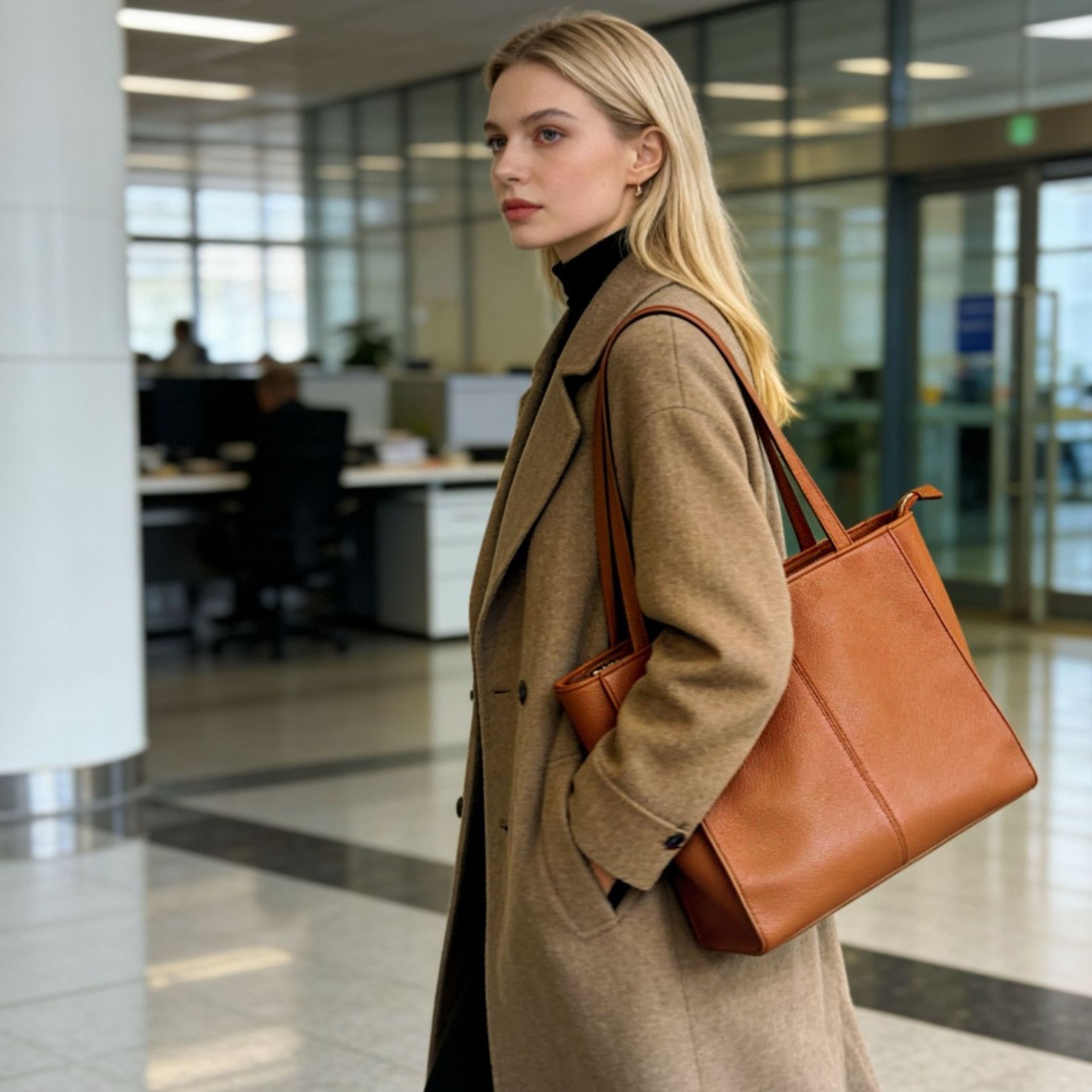 Cross-Border New Women's Tote Bag, Commuter Genuine Leather Shoulder Bag, Handbag, Briefcase With Laptop Compartment - Thumbnail 2