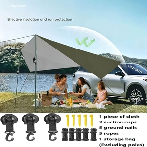 Bat-shaped car side tent, silver-coated canopy, outdoor camping rain shelter, sunshade for SUV