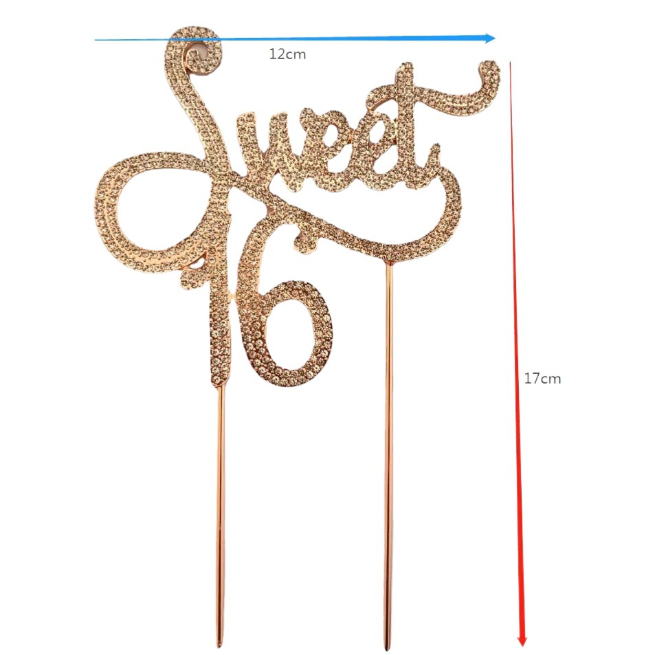 Cruz-frontera caliente al por mayor nueva Carta Grande rhinestone decoración de la torta dulce 16 DE cumpleaños decoración de la tarjeta de la torta