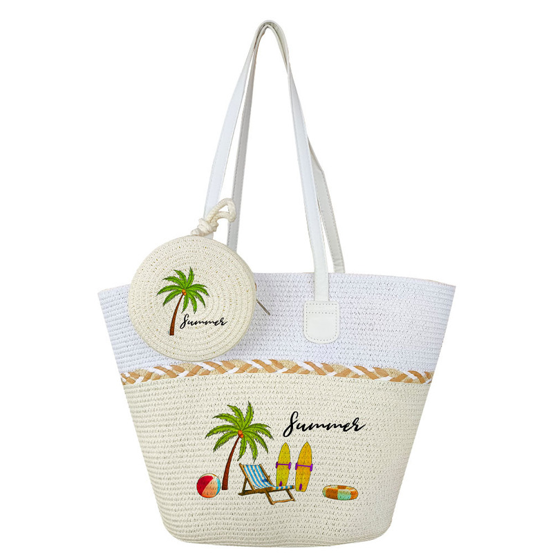 Summer New Style Beach Vacation Casual Straw Woven Bag and Coin Purse Set, Versatile Beach Shoulder Woven Bag Set