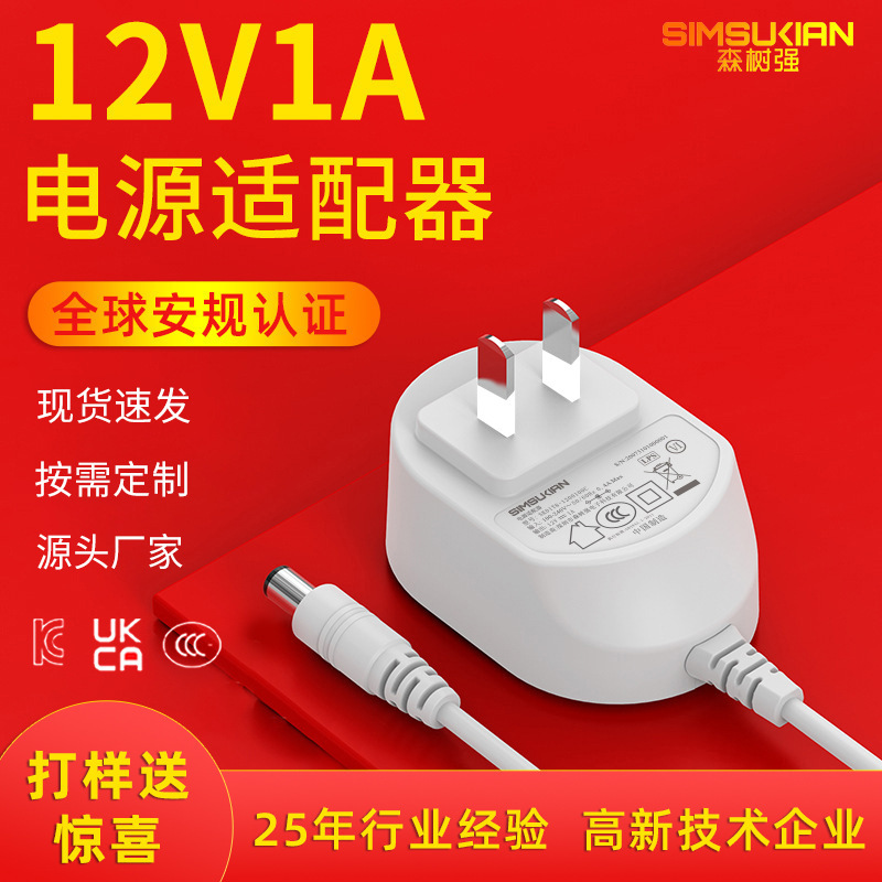 New National Standard 12V1A Insulated Pin Power Adapter Sen Shuqiang Half-Coated Pin 12W Switching Power Supply
