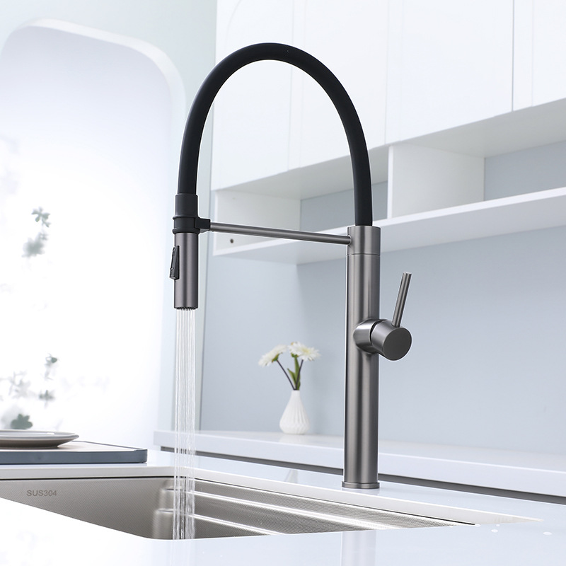 源头厂家304不锈钢枪灰单把磁吸硅胶管出水厨房水龙头