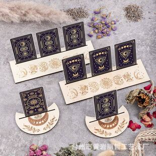 Cross -border new wooden tarot brackets, Moon Speed on Tarot Altar Station Moon shape and rectangular card