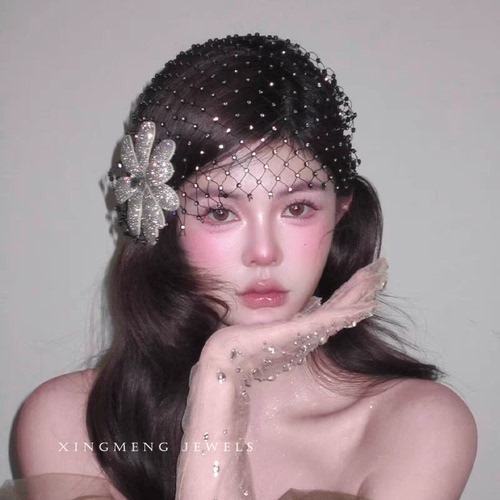 French Retro Dark Style Elegant Sparkling Diamond Flower Hair Accessories Hat High-end Bridal Wedding Wedding Headpiece