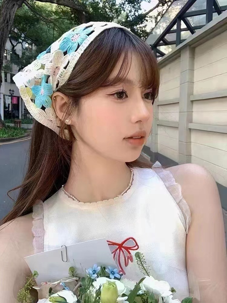 1 Piece Quantity Holiday, Daily Occasion Cute Sweet Pastoral Women's Plaid Flower Knit Scarf