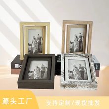 外贸复古相框双面旋转做旧画框桌面摆台照片相片展示框现代简约风