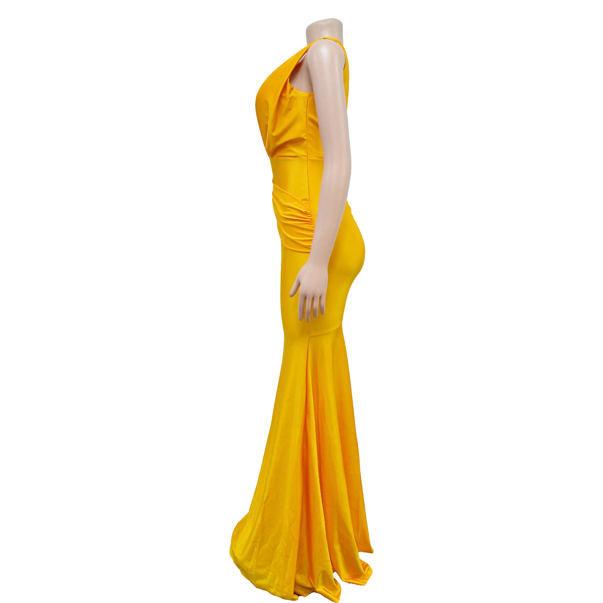 Abito lungo donna scollo a v plissettato elegante da sera_voghion.com