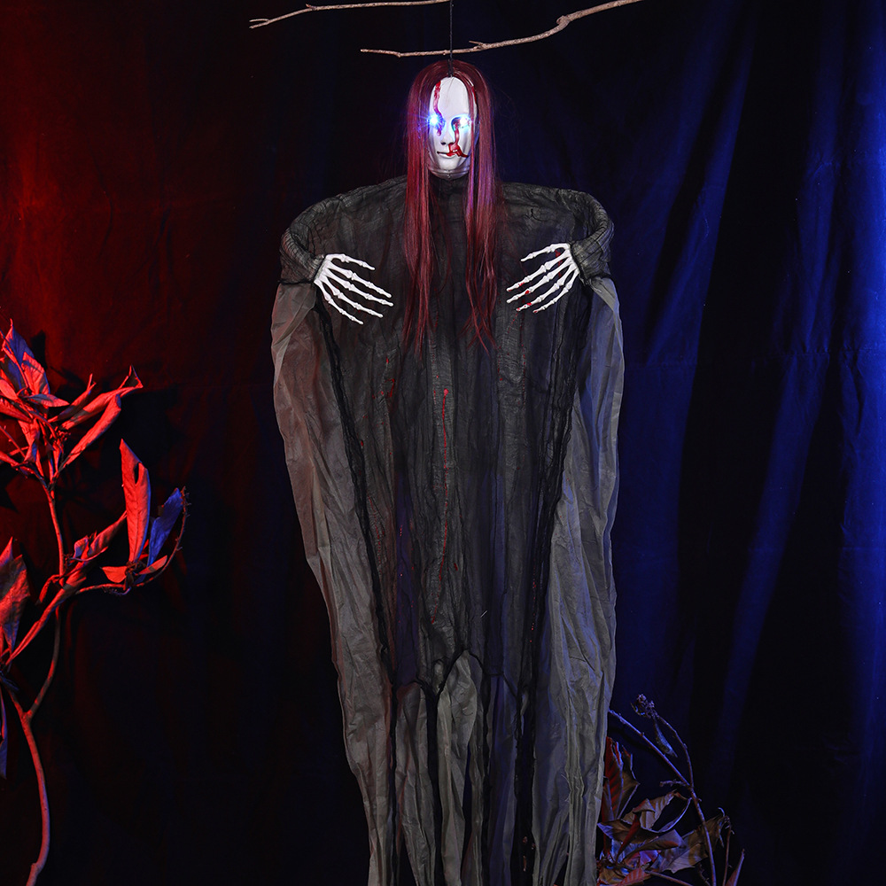 Casa encantada de Halloween, habitación secreta, bar, escena de terror, decoración, accesorios, ojos brillantes, cabello rojo, gran fantasma colgante image 3
