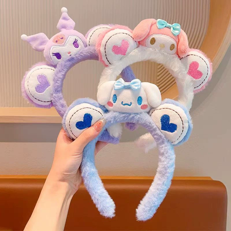 Sanrio, мультяшная детская симпатичная головная повязка, высококачественный плюшевый аксессуар для волос для умывания лица