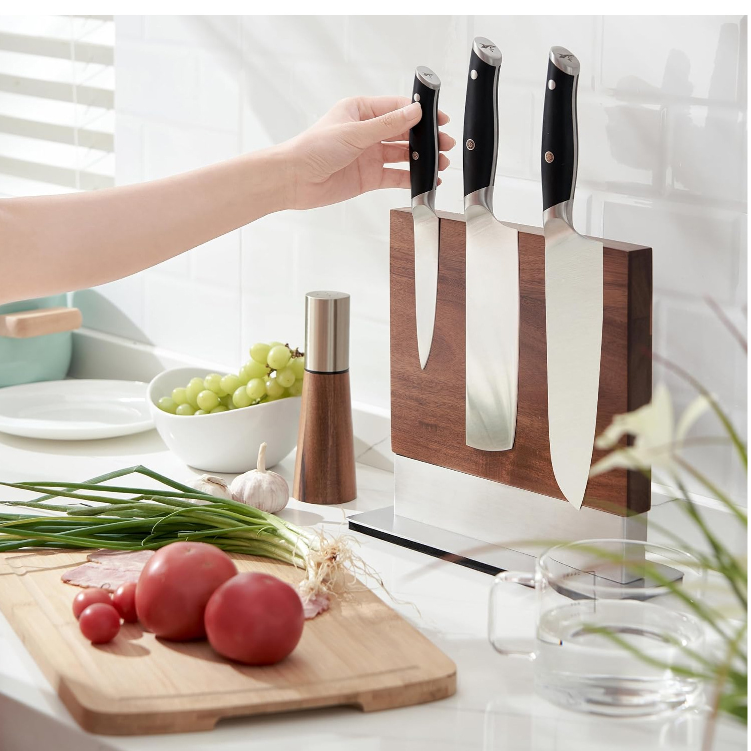 Titular de cuchillo de madera magnético de doble cara titular de cuchillo de cocina multifuncional titular de cuchillo práctico de madera para el hogar