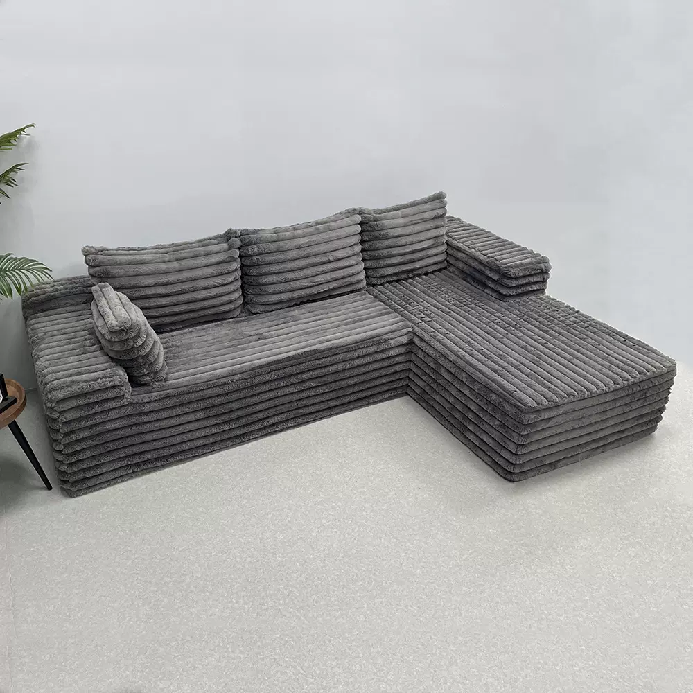 亚马逊同款压缩布艺分段组合沙发L型贵妃椅模块豆腐块懒人沙发