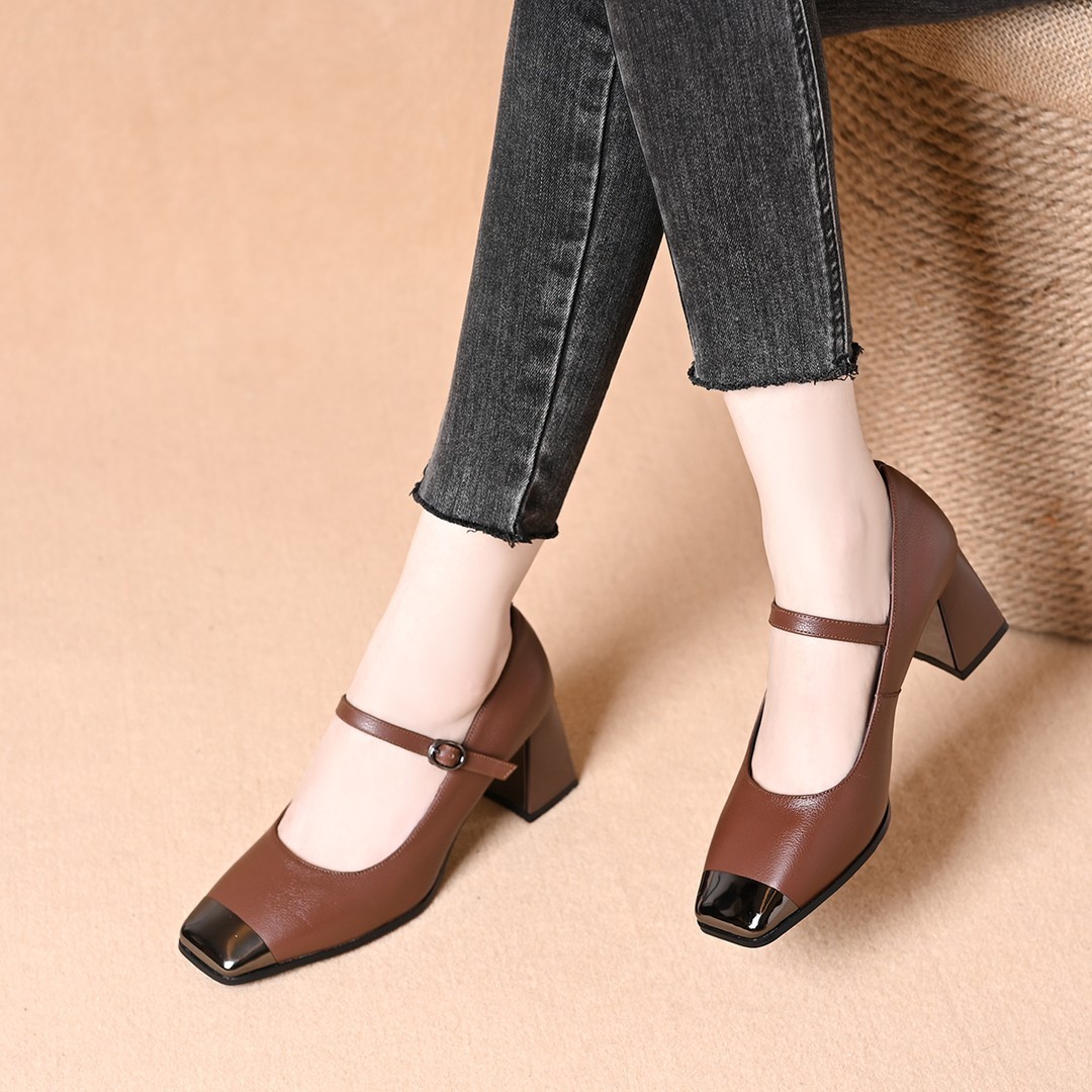 Women's Square Toe Colour Block Stiletto Heels With Ankle Strap_voghion.com