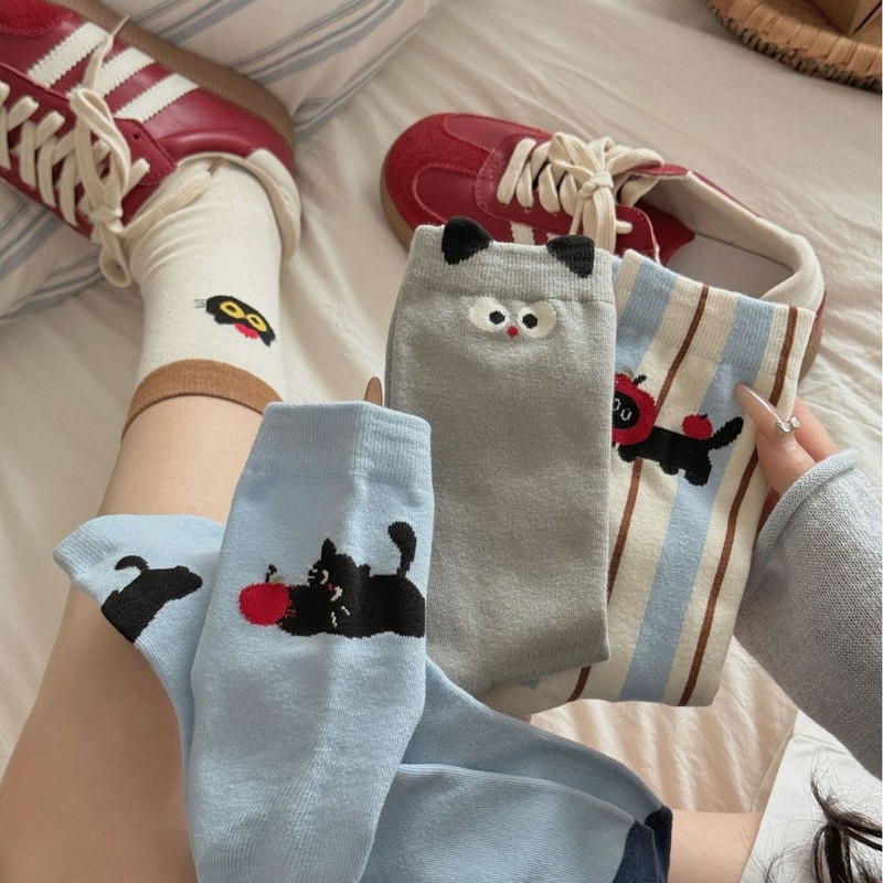 アップルの子猫ブルーグレー系百合レジャーins韓国版靴下綿質かわいいアニメ四季学院の靴下|undefined