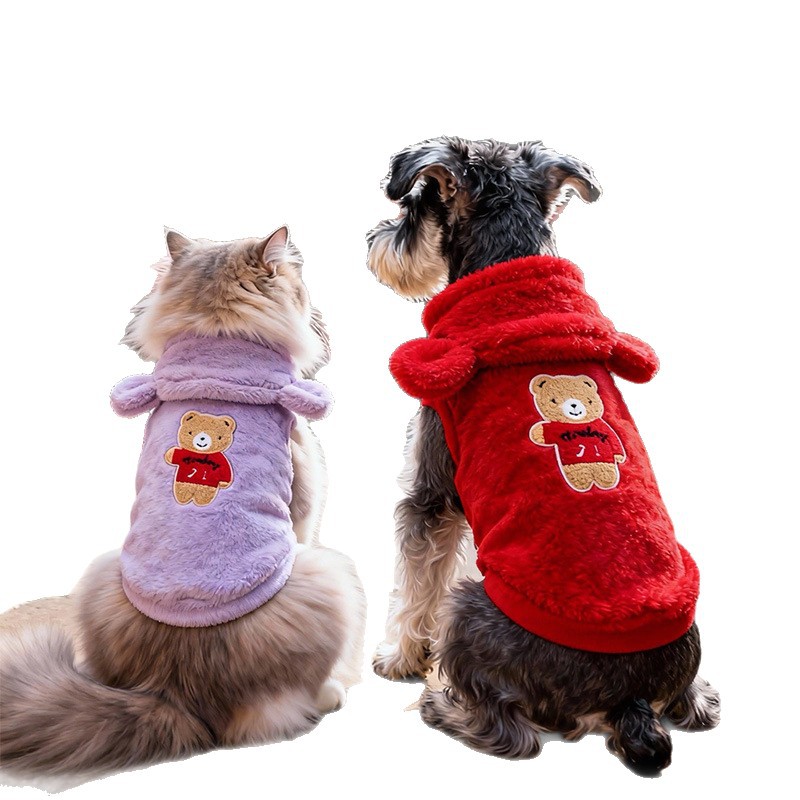 Otoño e Invierno nuevo perro ropa de Año Nuevo Teddy Bomei cubo francés pequeño perro ropa con capucha abrigo PET ropa de Año Nuevo